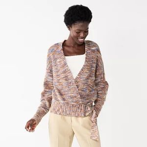 Boho Coastal Multicolor Knit Wrap Sweater NWT Nine West Y2K Chunky Belt Size M